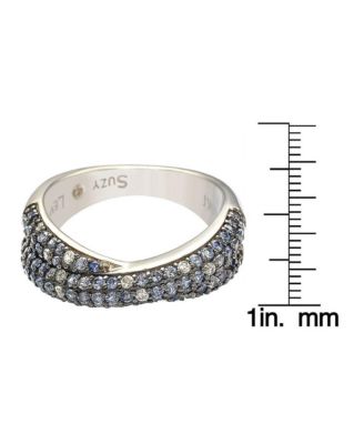 Suzy Levian Sterling Silver Sapphire & Created White Sapphire Pave Crossover Twist Band Ring
