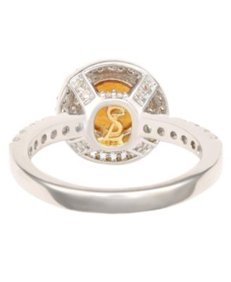 Suzy Levian Sterling Silver Round Cut Topaz and Sapphire Double Halo Ring