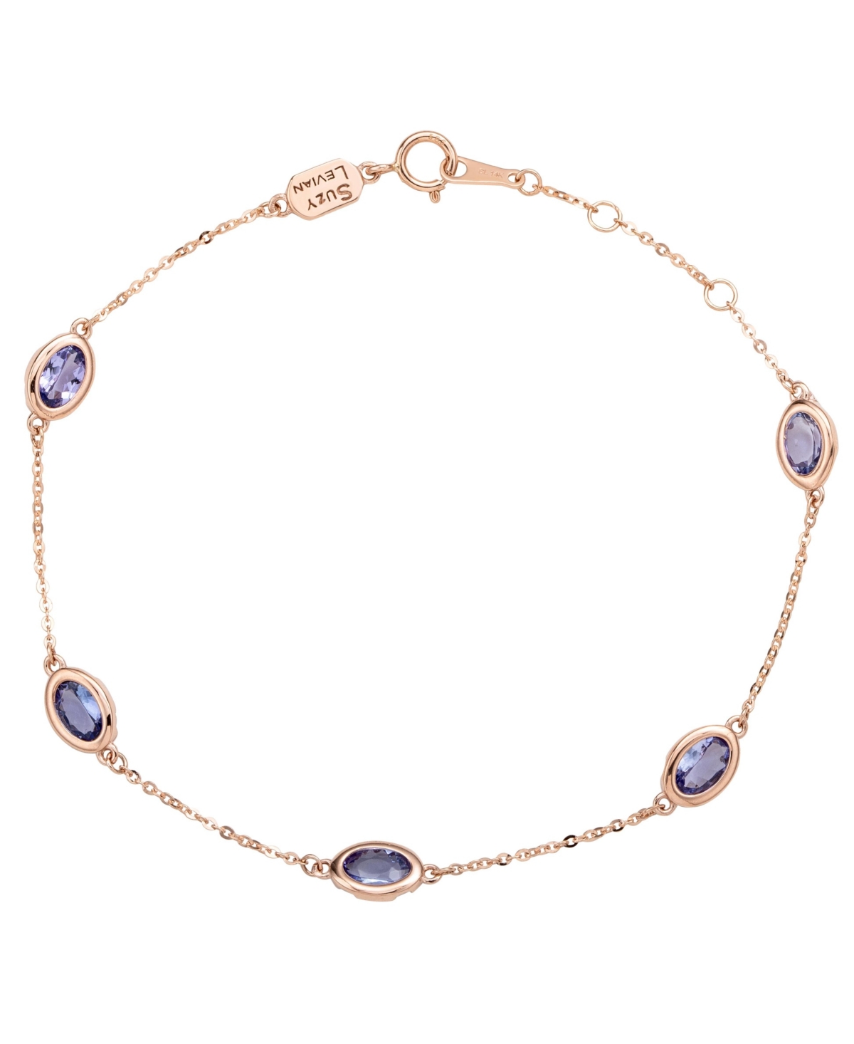 Suzy Levian 14K Gold 2.50 Cttw Oval Cut Tanzanite Station Bracelet - Rose gold