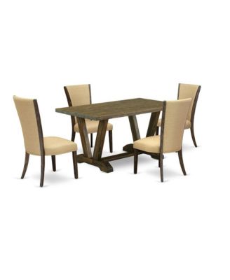 5Pc Wood  Upholstered Dining Table Set