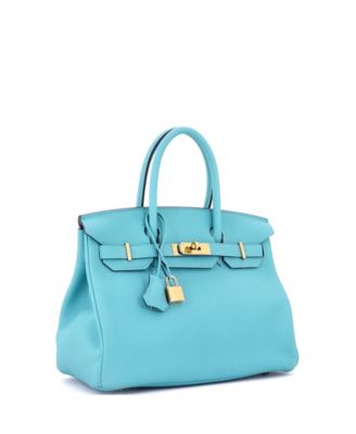 Pre-Owned Hermes Birkin 30 Handbag Blue Togo with Gold Hardware