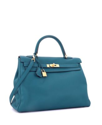 Pre-Owned Hermes Kelly 35 Handbag Blue Togo with Gold Hardware