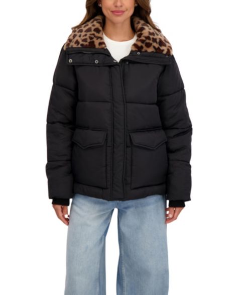 Женские куртки Sebby Collection Women's Faux Fur Collar Puffer Jacket