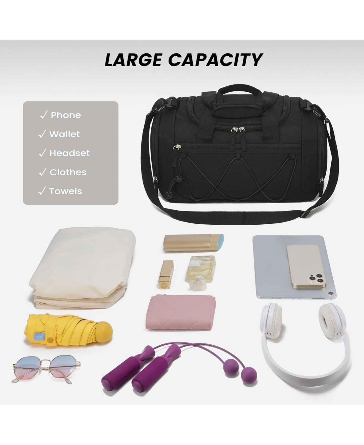 Мужская сумка Urtala Roomy Gym Bag for Men - 21 Inches Duffle Bag with Shoe Compartment, Lightweight Travel Bag for Sports, Gym & Weekend Trips, цвет: Чёрный — фото 6