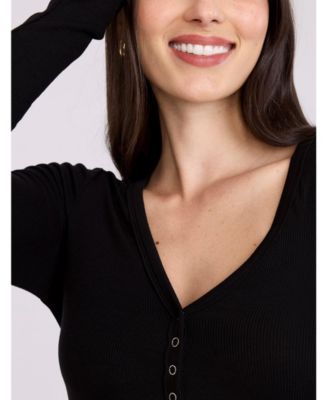 Women's V-Neck Side-Ruched Long Sleeve Henley Tee - Motherhood Maternity