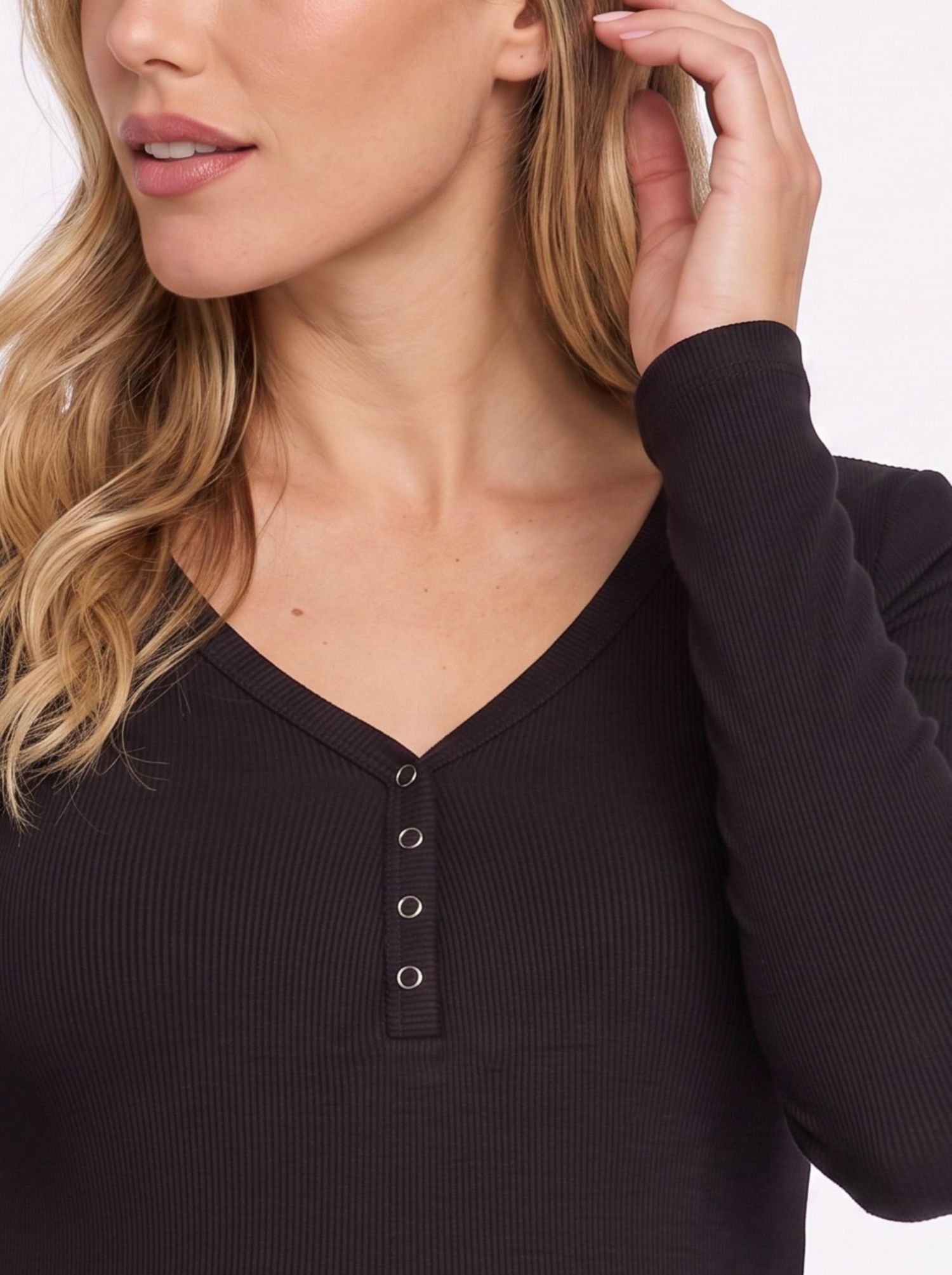 Women's V-Neck Side-Ruched Long Sleeve Henley Tee - Motherhood
