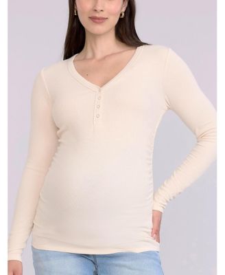 Women's V-Neck Side-Ruched Long Sleeve Henley Tee - Motherhood Maternity