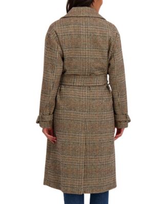 Women's Long Belted Oversized Double Breasted Faux Wool Coat