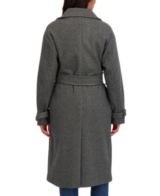 Women's Long Belted Oversized Double Breasted Faux Wool Coat