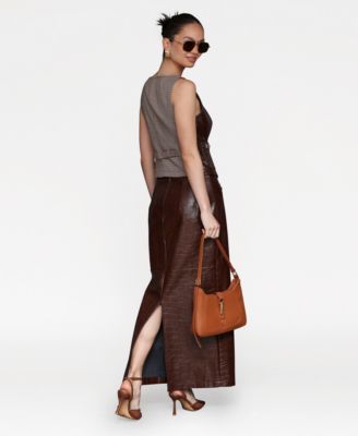 Women's Faux Leather Buckle-Detail Maxi Skirt