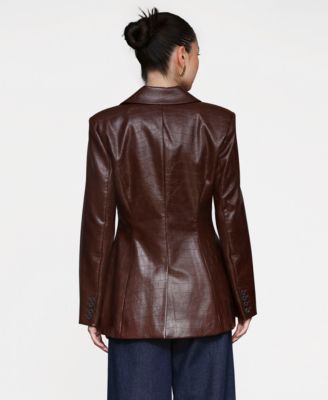 Women's Faux Leather Fitted Button-Front Blazer