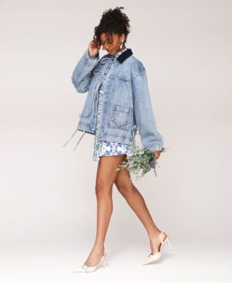 Women's Oversized Denim Patch Pocket Chore Jacket