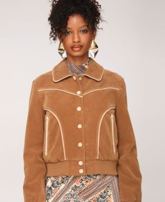 Women's Suede Combo Piping Western Jacket