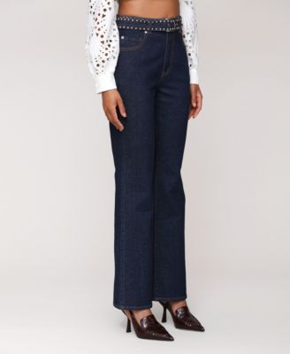 Women's Studded Belt High Rise Boot Cut Jeans