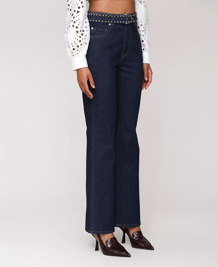 Women's Studded Belt High Rise Boot Cut Jeans - thumbnail 6