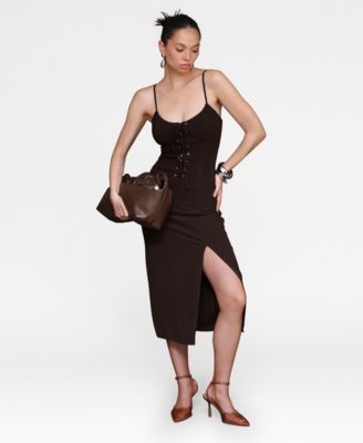 Women's Lace Up Corset Midi Dress