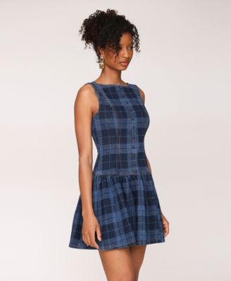 Women's Drop Waist Boat Neck Mini Dress