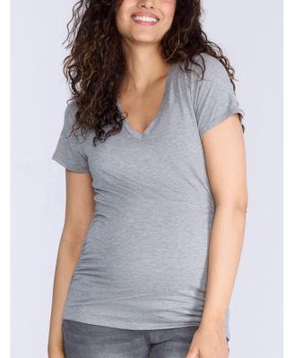 Maternity V-Neck Side-Ruched Short Sleeve Tee - Motherhood