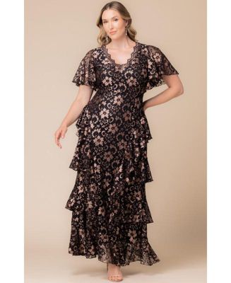 Plus Size Mon Ange Tiered Lace Evening Gown