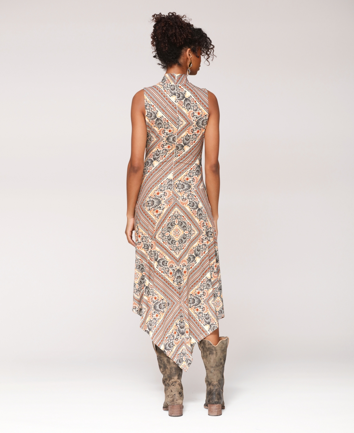 Avec Les Filles Women's Printed Jersey Sleeveless Turtle Neck Midi Dress In Multi