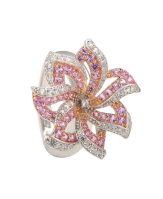 Suzy Levian Sterling Silver Sapphire & Created White Sapphire Flower Ring