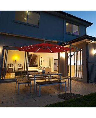 10 Feet 360° Rotation Solar Powered LED Patio Offset Umbrella without Weight Base