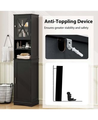 67" MDF Freestanding Bathroom Storage Cabinet with 5 Adjustable Shelves