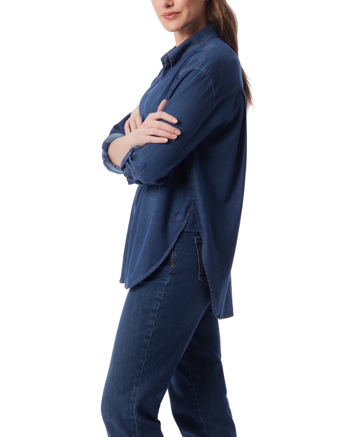Gloria Vanderbilt Women's Amanda Roll-tab-sleeve Button-front Shirt In Blue
