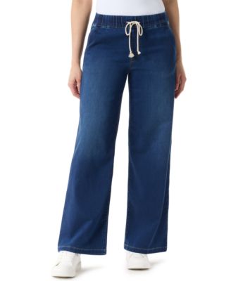 Women's Knit Drawstring Straight Denim Jeans