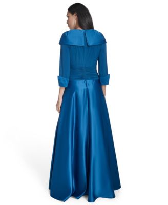 Women's Portrait-Collar Side-Ruched Gown 