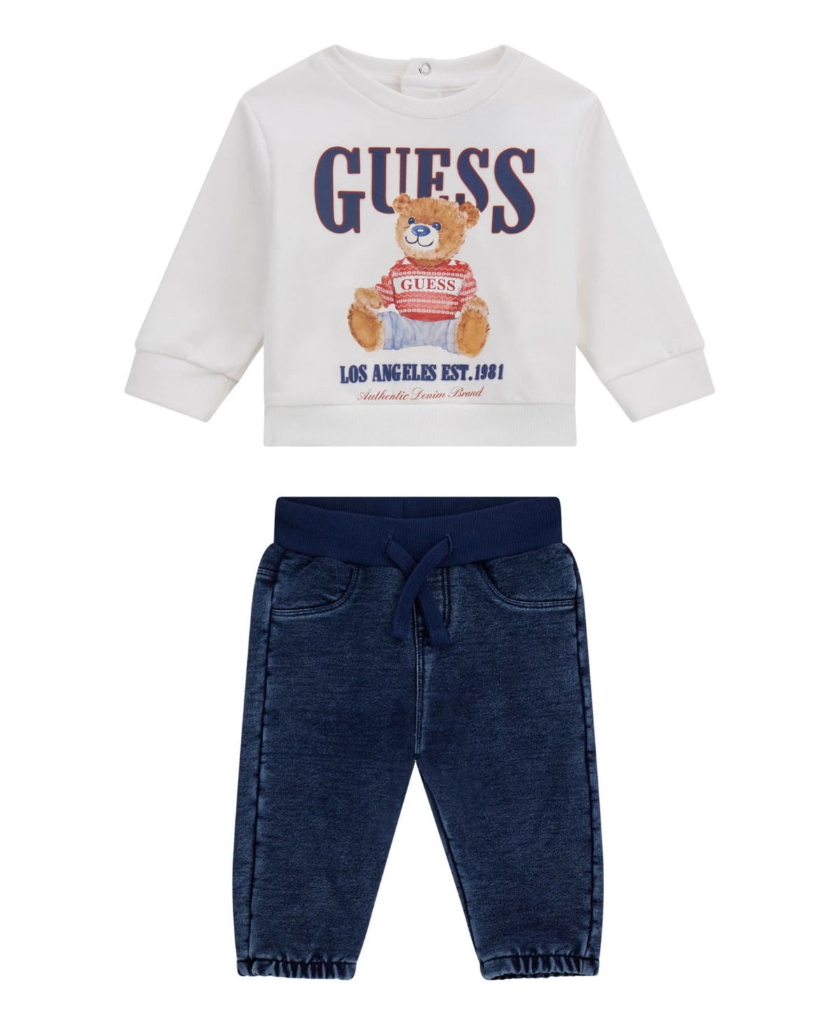Guess Baby Boys 2-piece Active Top And Knit Denim Pant Set In Multi