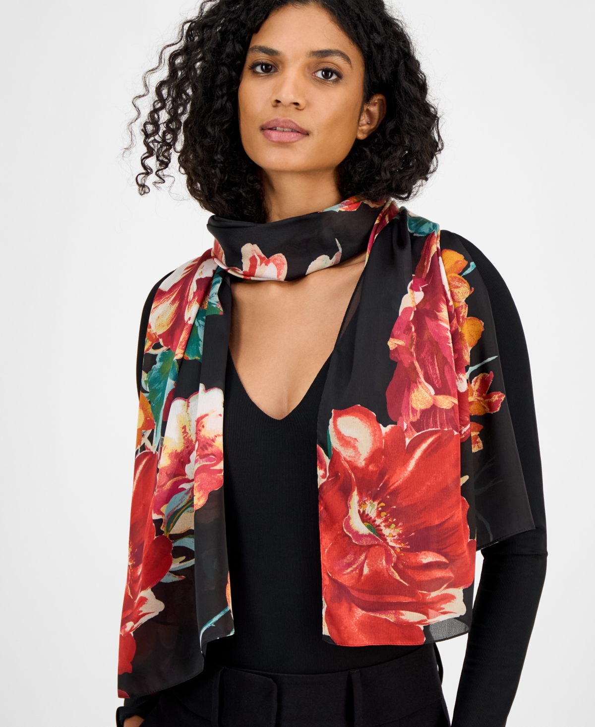 Giani Bernini Painterly Rose Oblong Scarf, Macy's Exclusive In Black