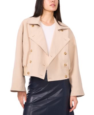 Women's Cropped Smocked Waist Trench Coat