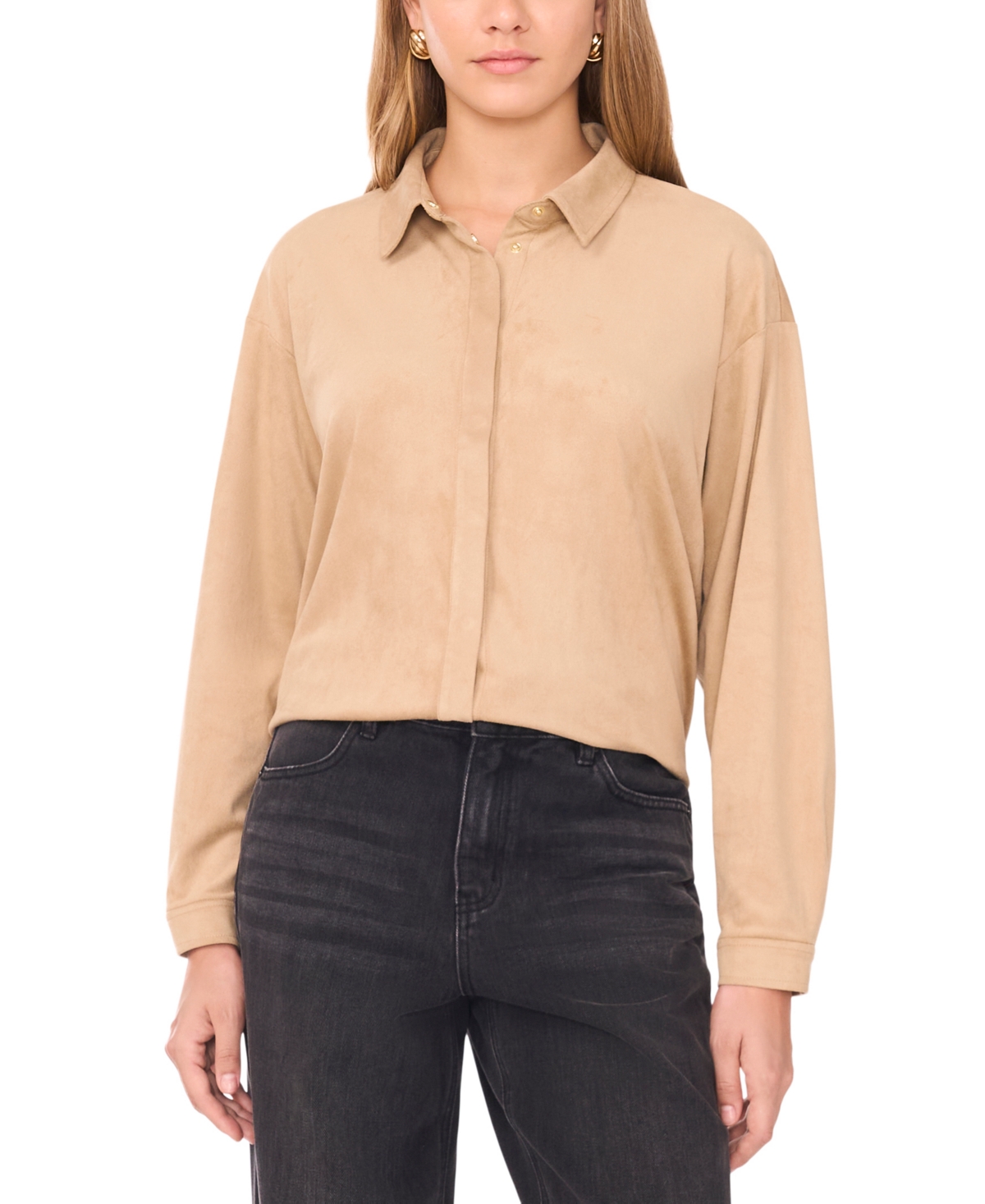 1.state Women's Long Sleeve Suede Shirt