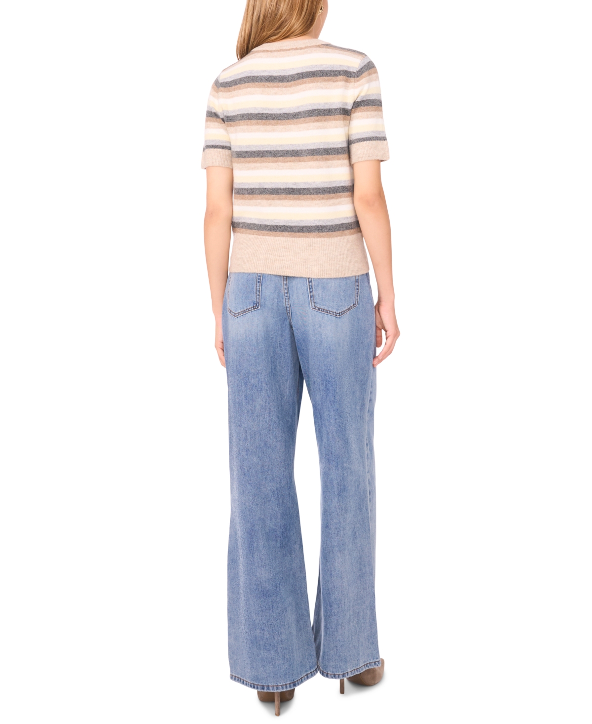 1.state Multicolor Stripe Short Sleeve Sweater In Brown