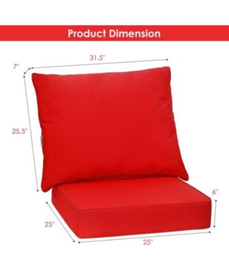2PCS Deep Seat Chair Cushion Pads Set Indoor/Outdoor w/ Rope Belts
