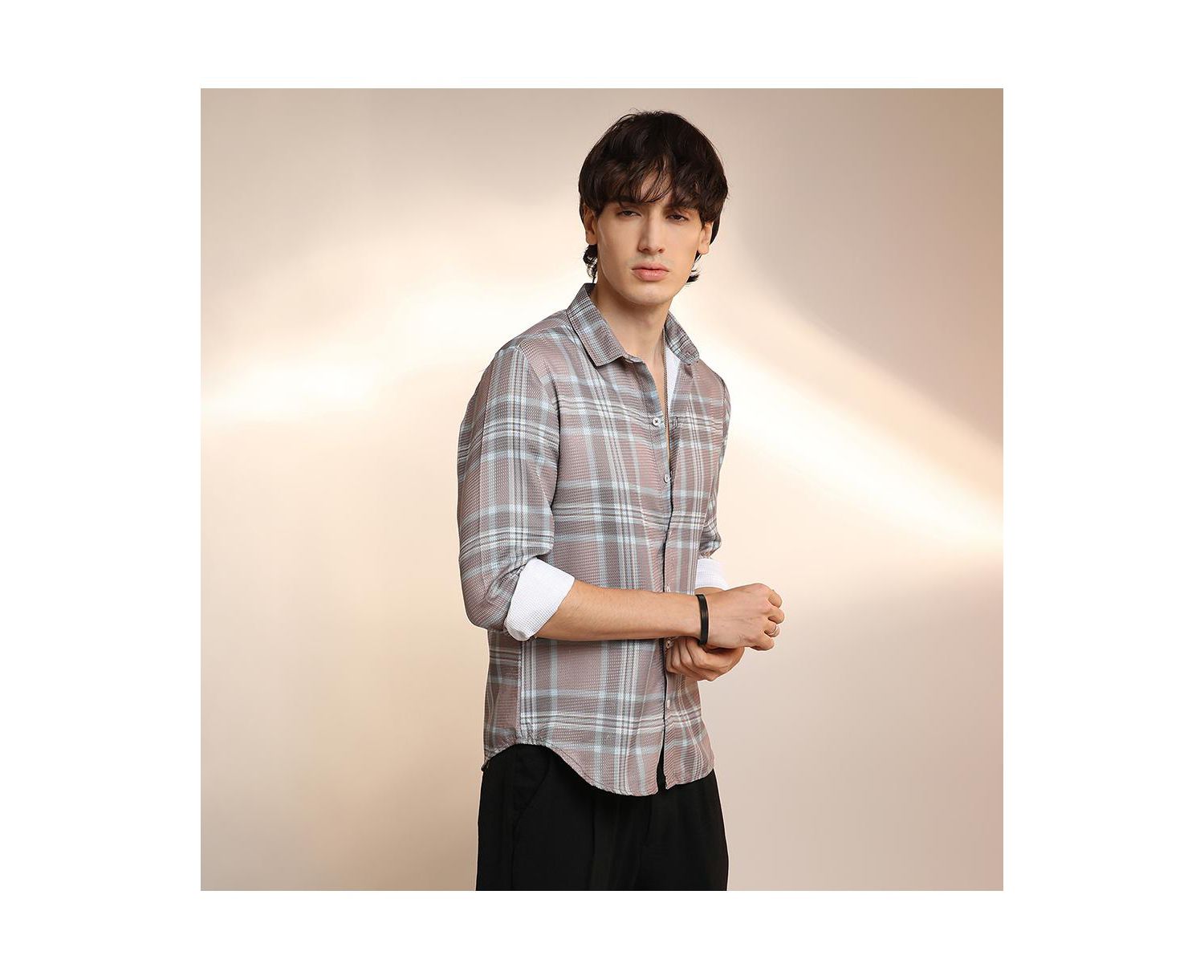 Men's Nude Pink & Cloud Grey Tartan Plaid Shirt