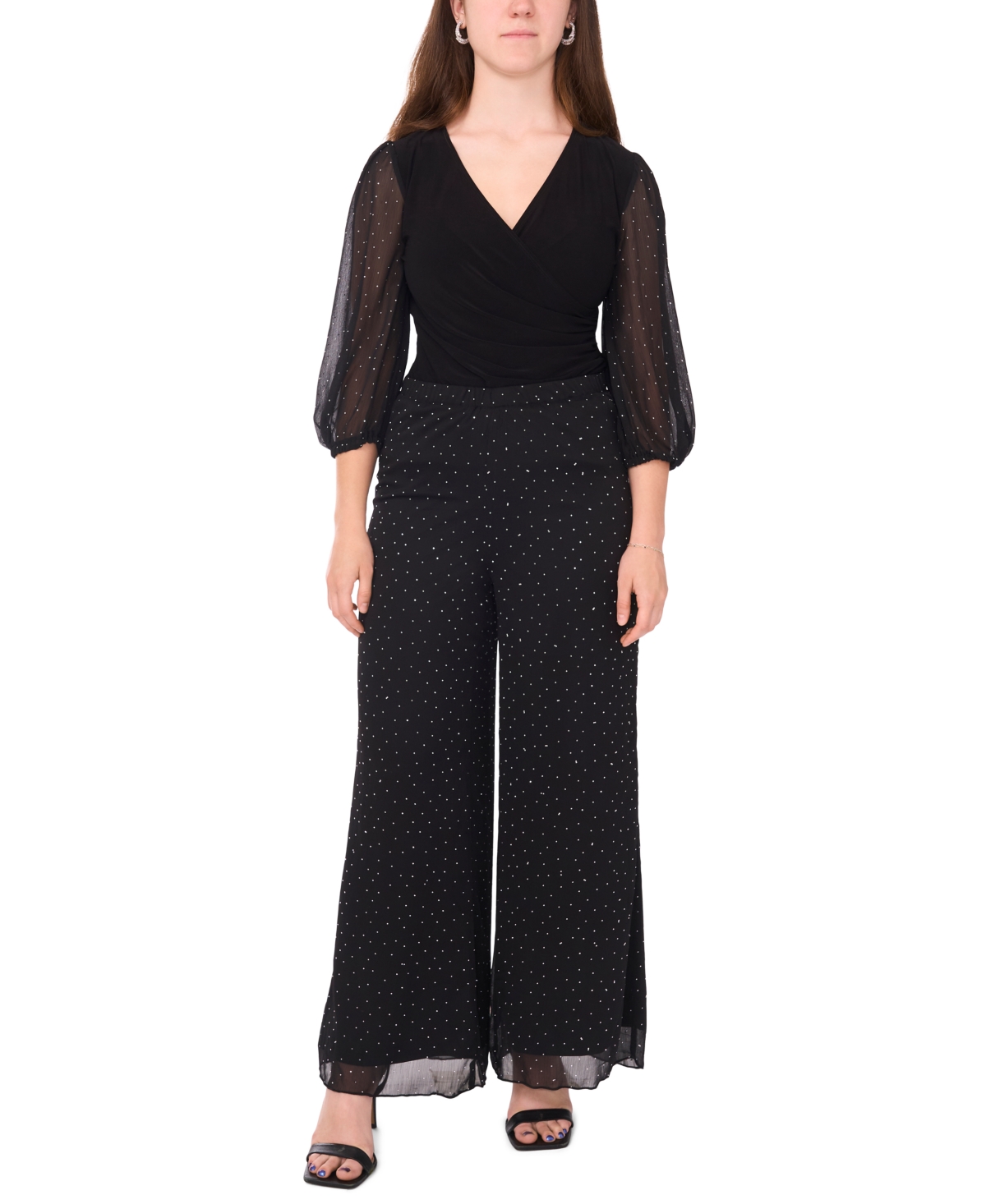 Msk Women's Pull-on Nails Studs Palazzo Pants In Black