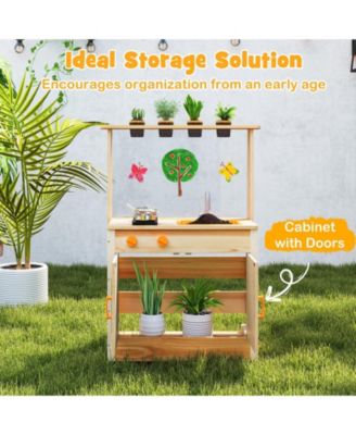 Kids Mud Kitchen Fir Wood Playset with Planting Pots and Blackboards