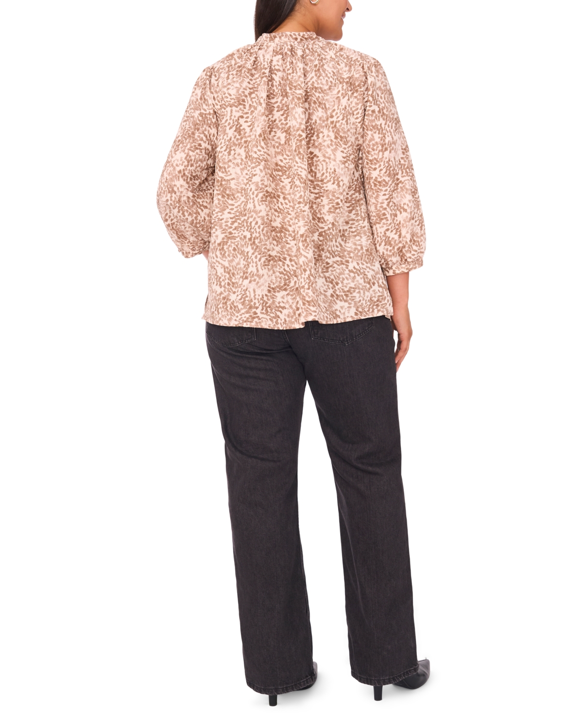 Vince Camuto Plus Size Peasant Split Neck Blouse In Neutral