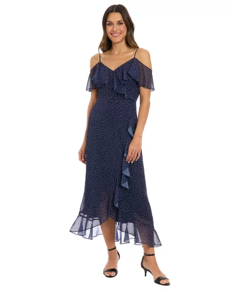Petite Cold Shoulder V-Neck Maxi Dress - Navy white