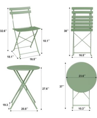 3 Pieces Green Patio Bistro Set, Folding Table & Chairs, Metal Frame, Weather Resistant, Space Saving for Indoor & Outdoor