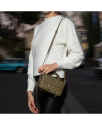 Olive Green Small Crossbody Bag Pebble Leather Mini Purse with Top Handle and Adjustable Strap for Women