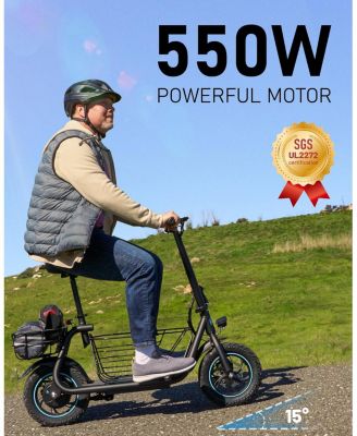 Electric Scooter with Seat, 550W Motor, 18.6MPH, 20 Miles Range, Large Storage Basket