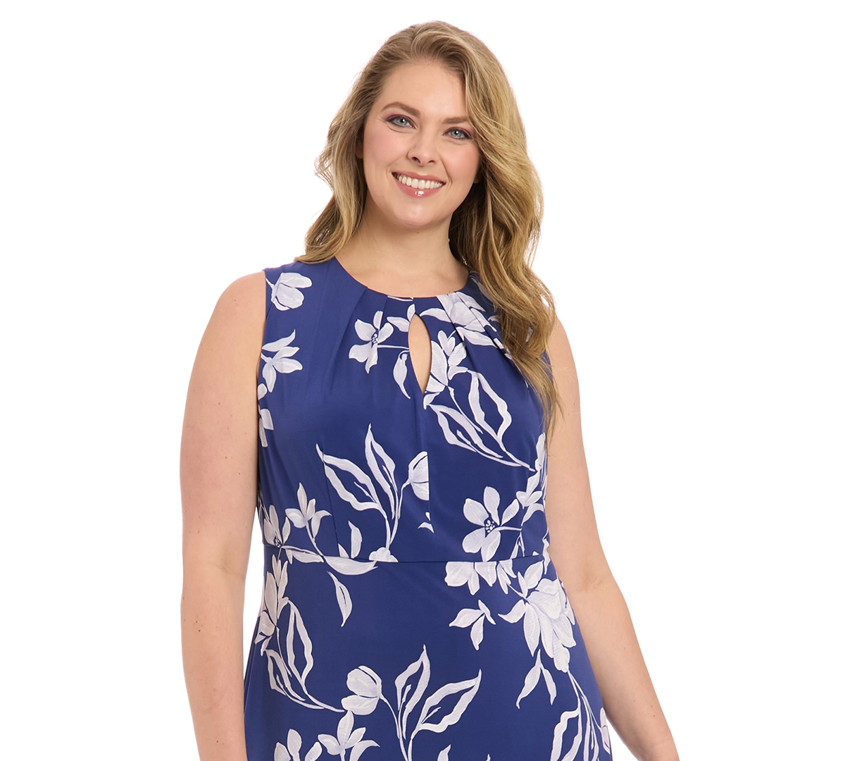 London Times Plus Size Printed Sleeveless Midi Dress