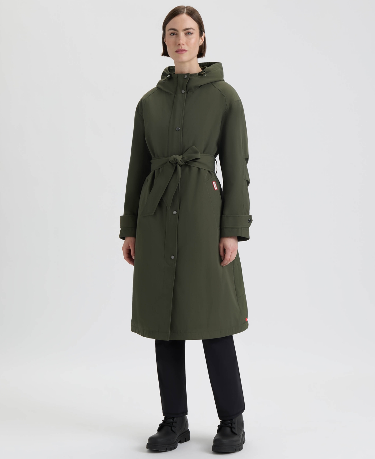 Hunter Women's Hooded Belt Trench Coat In Green