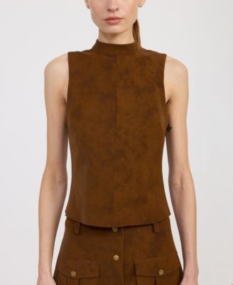 Women's Eloise Faux Suede Turtleneck Sleeveless&nbsp;Top
