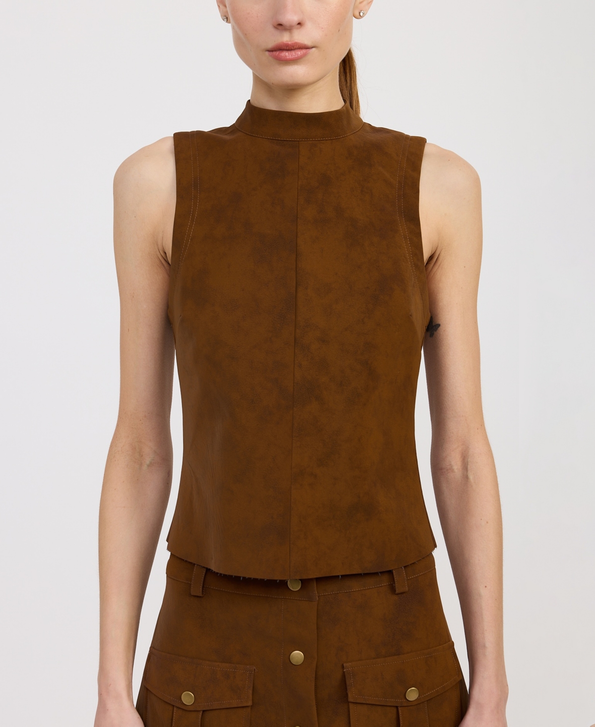 En Saison Elosie High-neck Tank Top In Brown