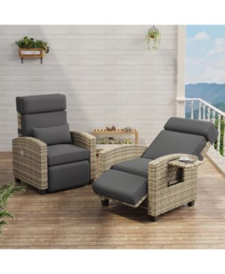 Outdoor Recliner Chair with Cushion and Side Table, Adjustable Back & Footrest, 150° Lay Flat Garden Lounge Furniture, 1 Piece