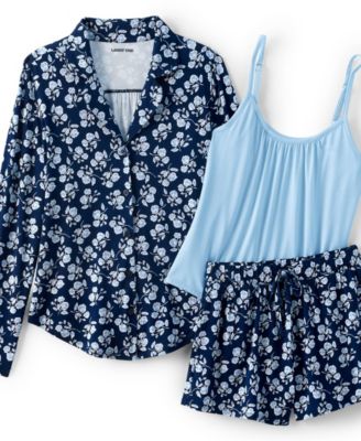 Plus Size Cooling 3 Piece Pajama Set - Long Sleeve Top Cami and Shorts